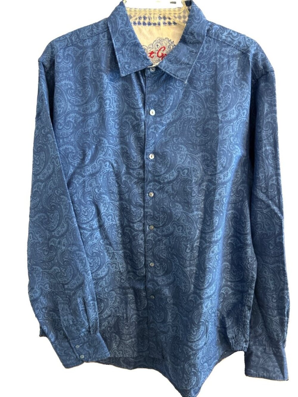 Robert Graham Men’s L Blue Paisley Long Sleeve Button Down Shirt Flip Cuff